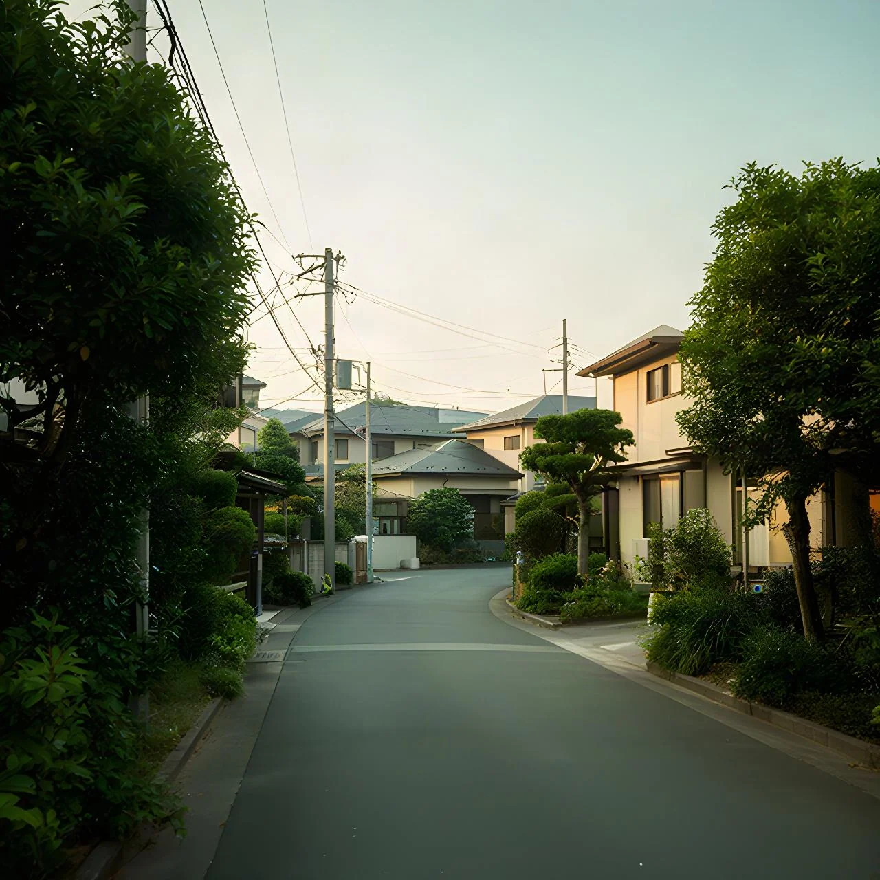 神奈川県厚木市下荻野のスタジオ周辺、住宅地に続く落ち着いた道と緑